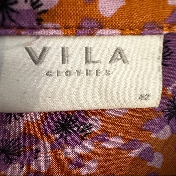 Vila retro print blouse with faux bow tie and contrast details | size 10 - Picture 5 of 10